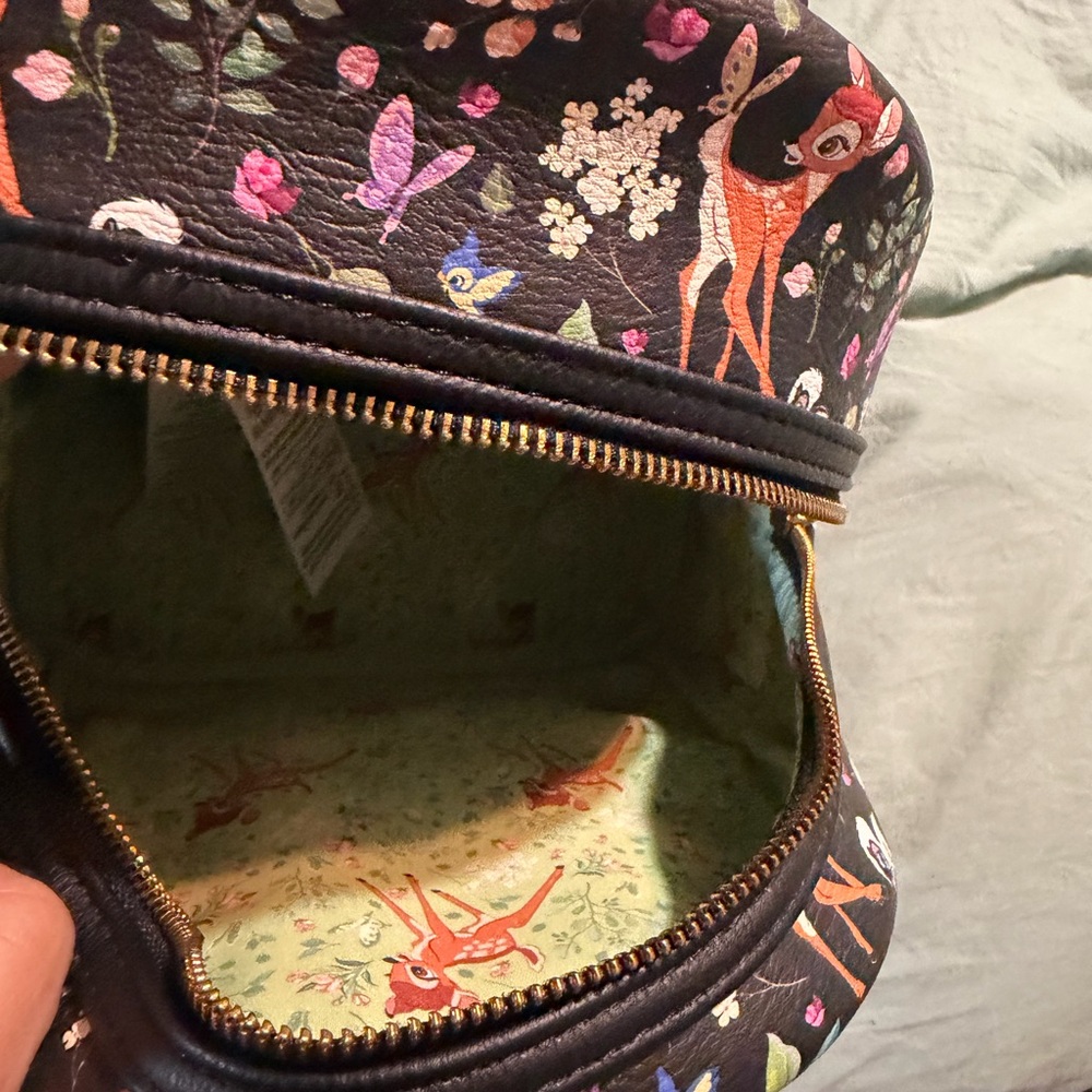 Loungefly Bambi Floral Mini Backpack in Dark Purple with Pink & Green Accents - Picture 4 of 4